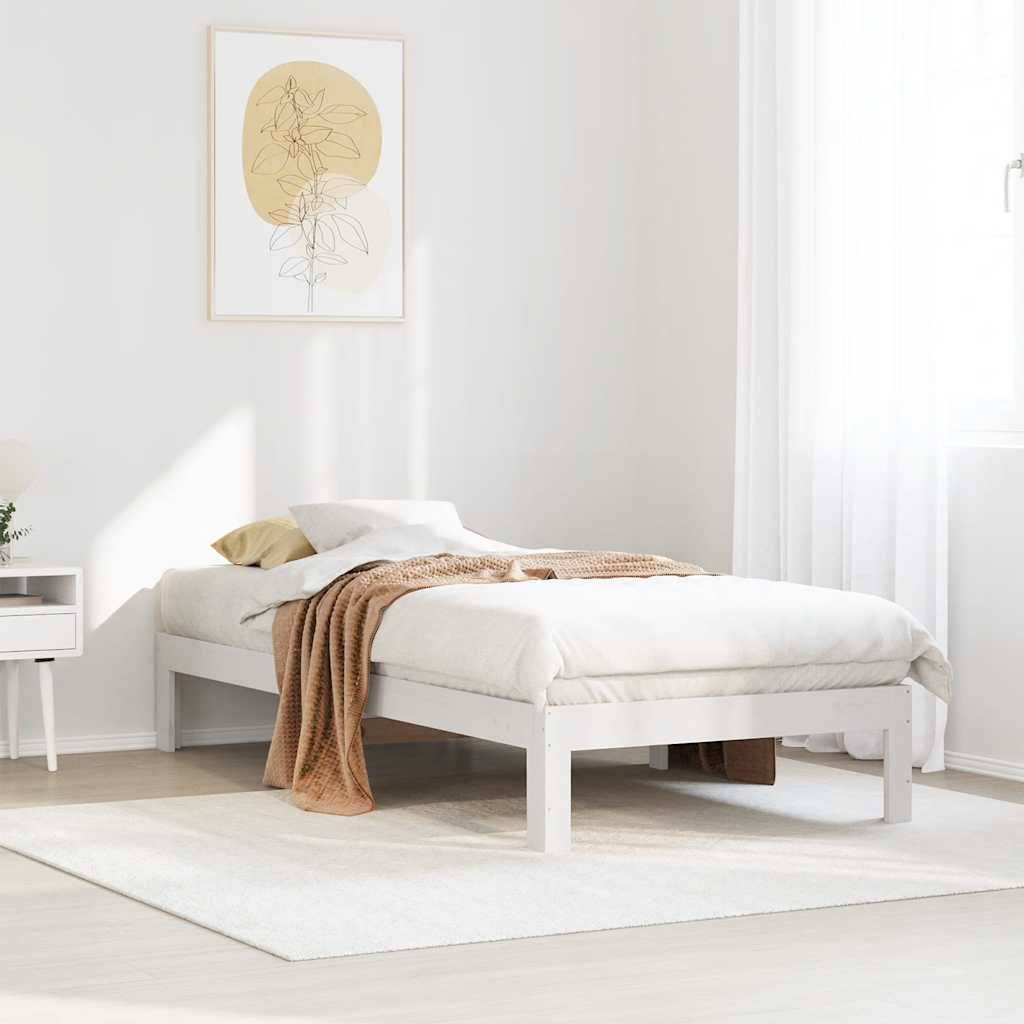 vidaXL Massivholzbett ohne Matratze Weiß 90x200 cm Kiefernholz