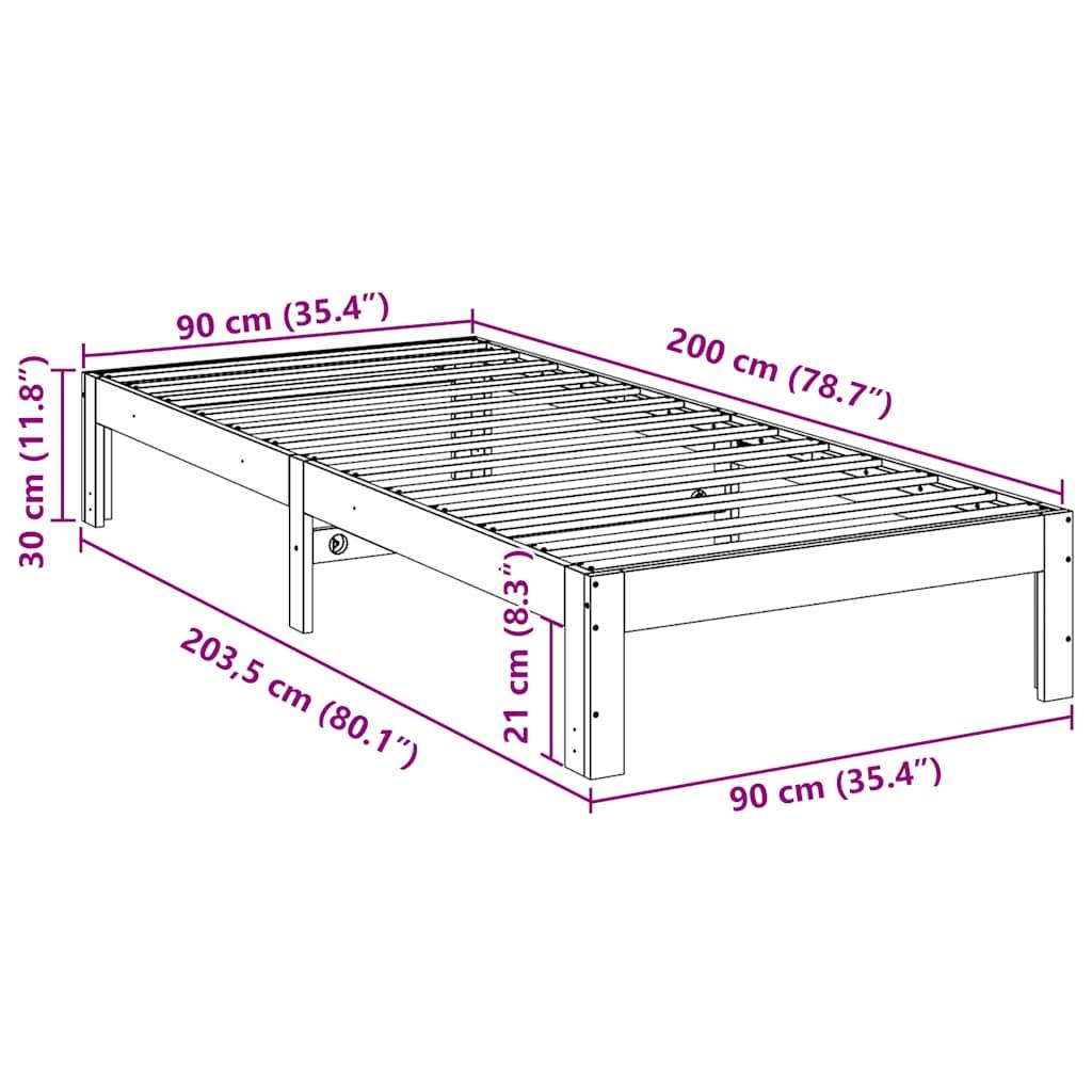 vidaXL Massivholzbett ohne Matratze Weiß 90x200 cm Kiefernholz