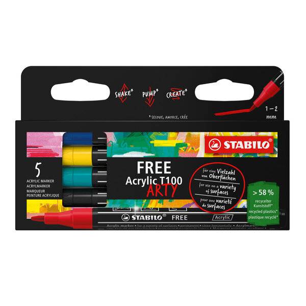 Acrymarker FREE Acrylic T100 Kartonetui 5 Stück/5 Farben Royal