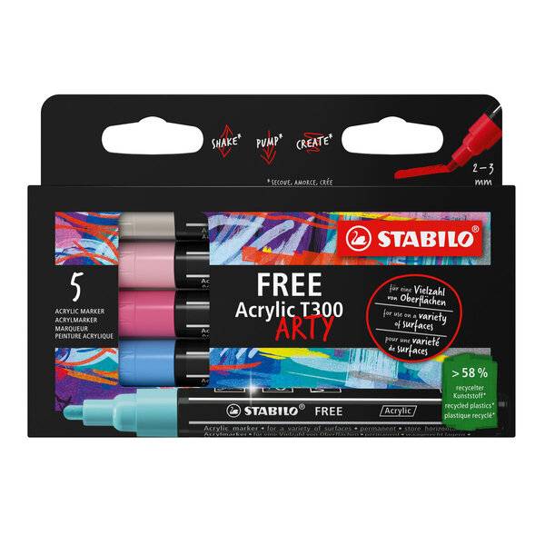 Acrymarker FREE Acrylic T300 Kartonetui 5 Stück/5 Farben Candy
