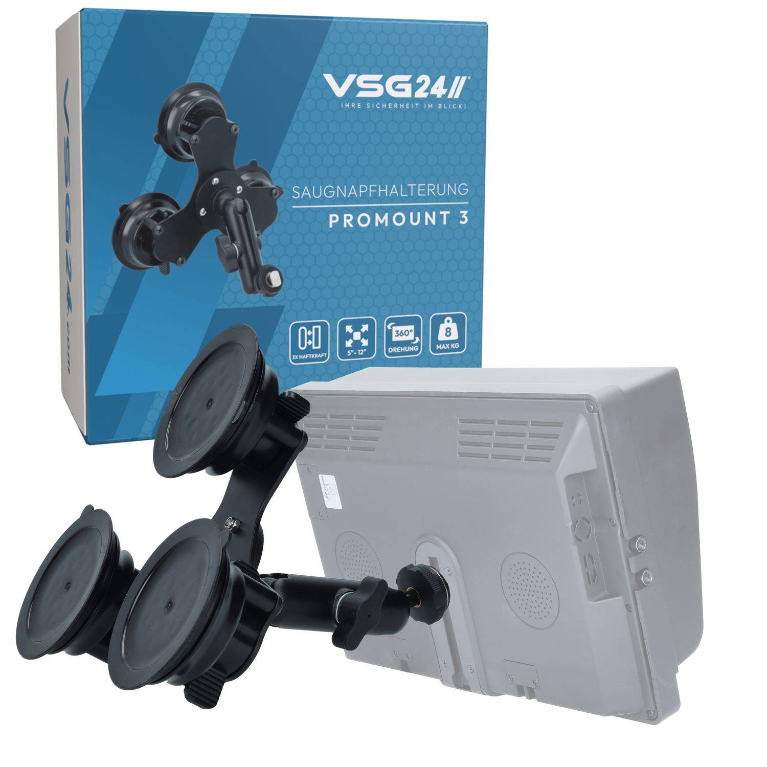 VSG24 Flexible Saugnapf Halterung PROMOUNT 3 für Rückfahrmonitore für bis zu 12 Zoll