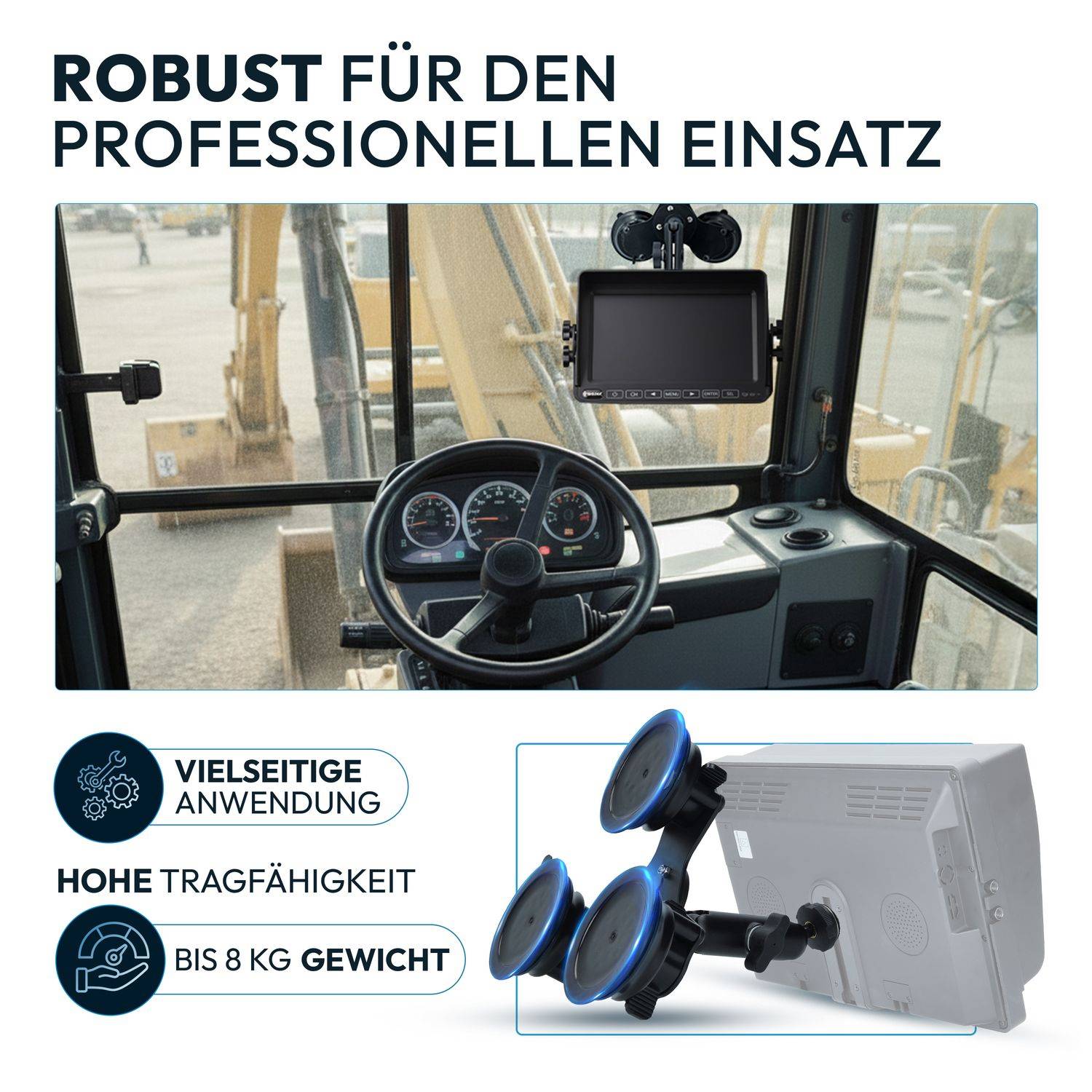 VSG24 Flexible Saugnapf Halterung PROMOUNT 3 für Rückfahrmonitore für bis zu 12 Zoll