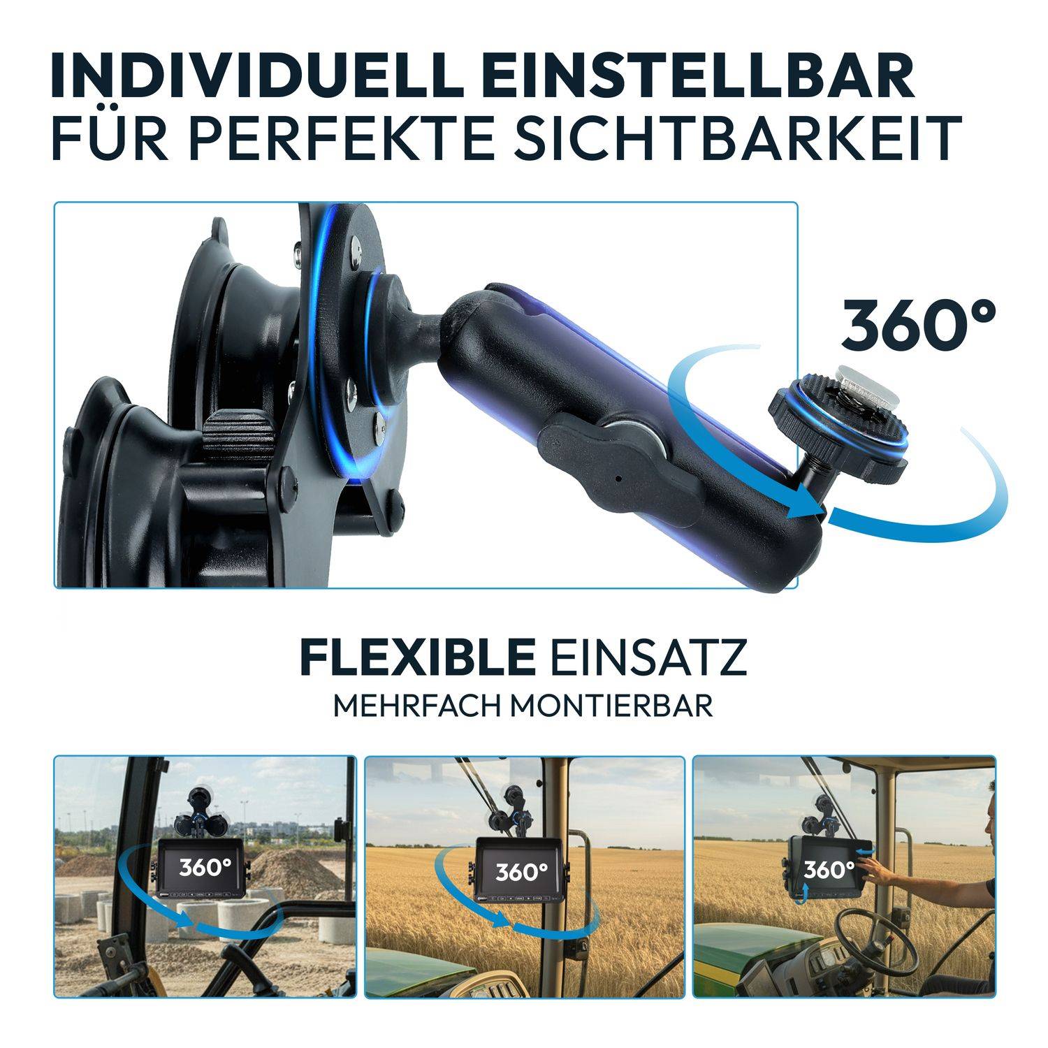 VSG24 Flexible Saugnapf Halterung PROMOUNT 3 für Rückfahrmonitore für bis zu 12 Zoll