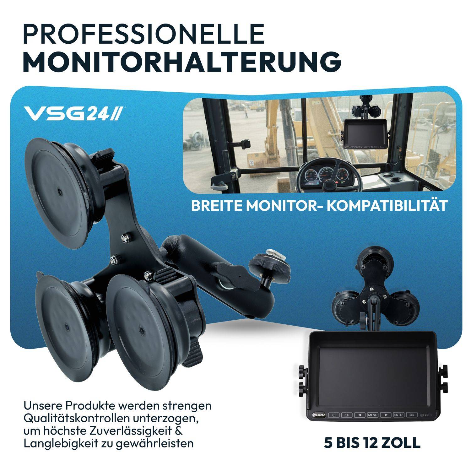 VSG24 Flexible Saugnapf Halterung PROMOUNT 3 für Rückfahrmonitore für bis zu 12 Zoll
