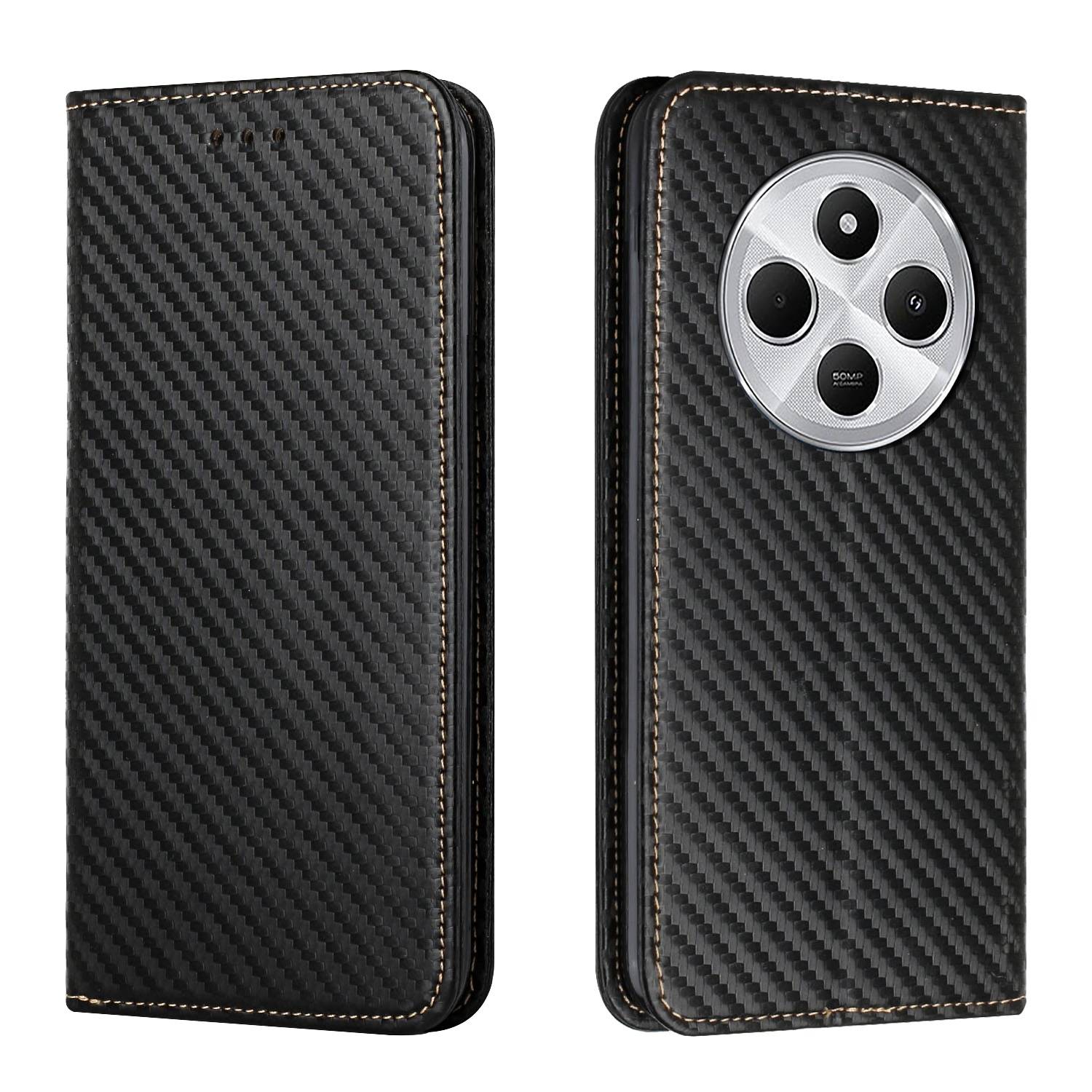 Für Xiaomi Redmi Note 14 5G Carbon Magnetisches Kunstleder Kartenfächern Hülle