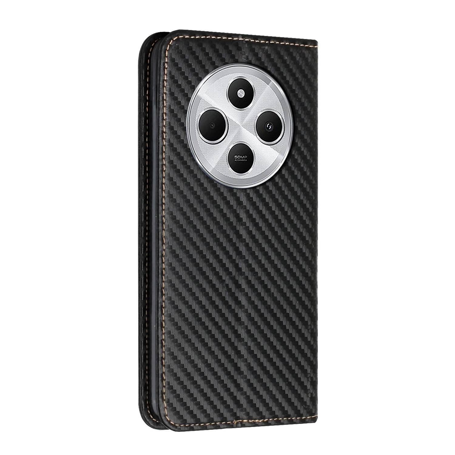 Für Xiaomi Redmi Note 14 5G Carbon Magnetisches Kunstleder Kartenfächern Hülle