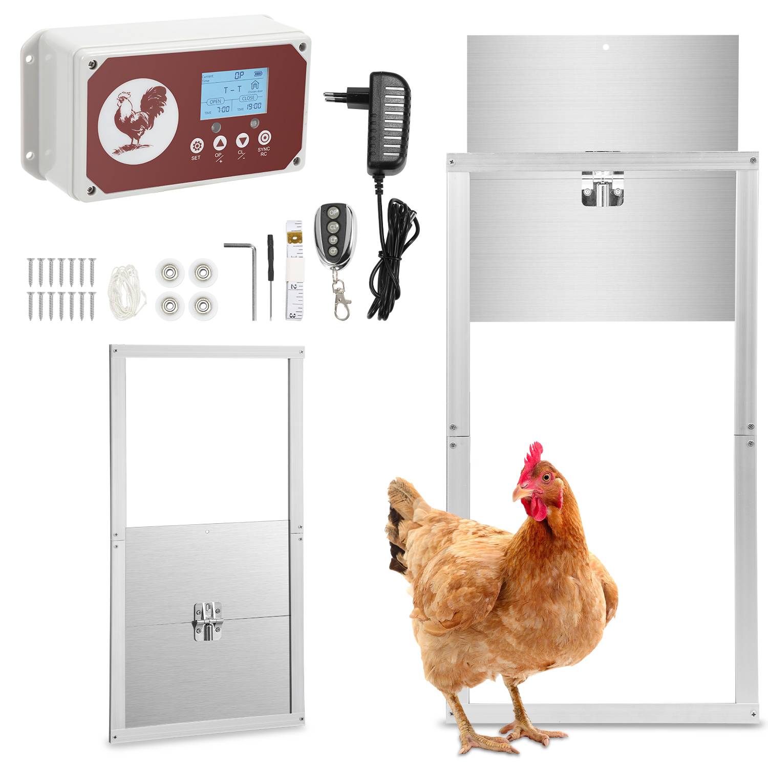 Hühnerklappe Elektrische Hühnertür mit Adapter und Lichtsensor, Automatische Funktion, 7.8W Leistung, 30x30cm, für Hühnerstall, Stalltür für Ge