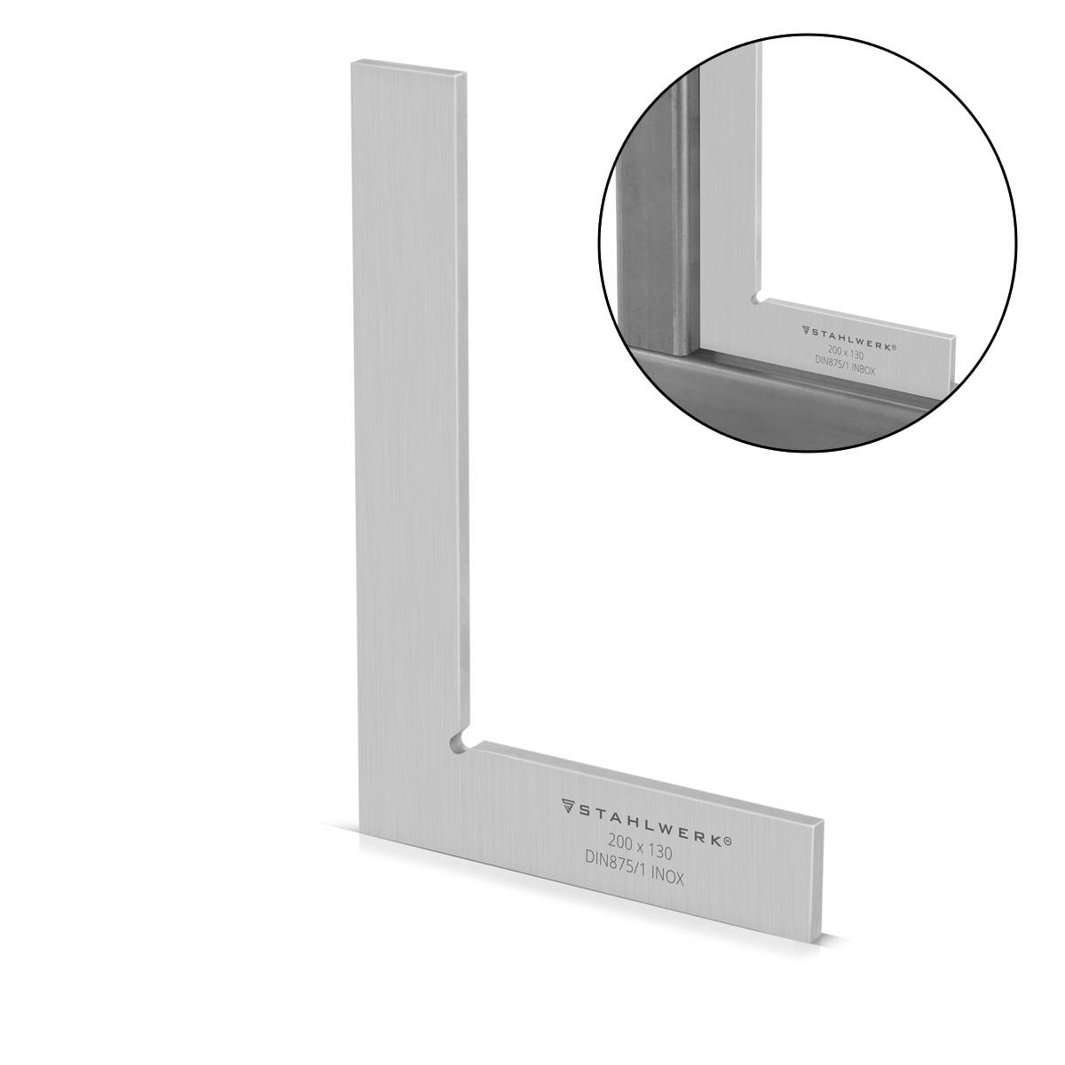 STAHLWERK Flachwinkel 90° 200 x 130 mm DIN 875/1 aus rostfreiem Edelstahl