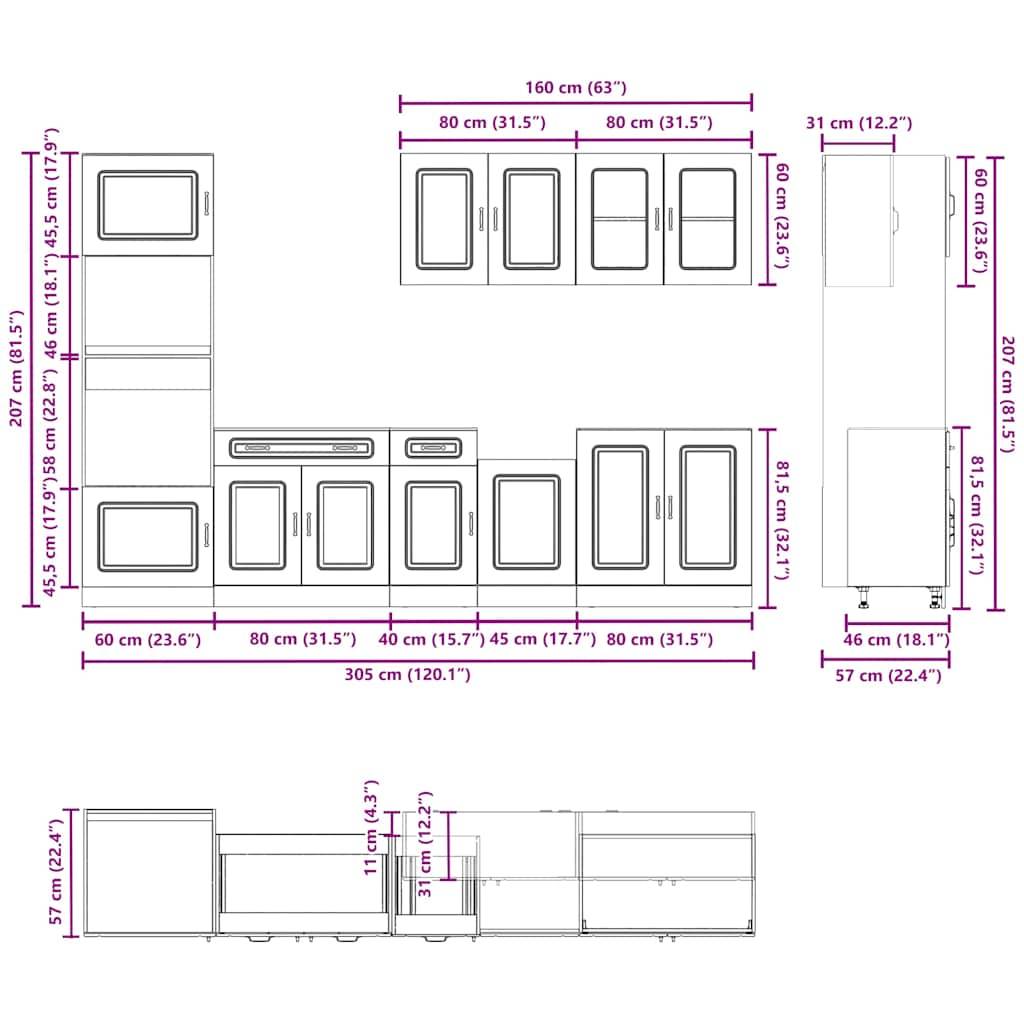 vidaXL 7-tlg. Küchenschrank-Set Kalmar Braun Eichen-Optik Holzwerkstoff