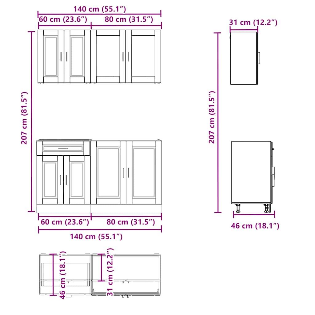 vidaXL 4-tlg. Küchenschrank-Set Porto Grau Sonoma Holzwerkstoff