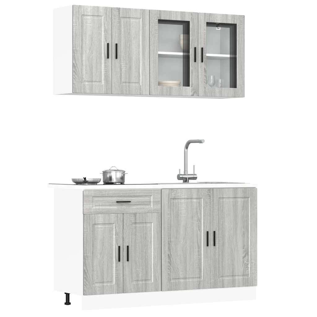 vidaXL 4-tlg. Küchenschrank-Set Porto Grau Sonoma Holzwerkstoff