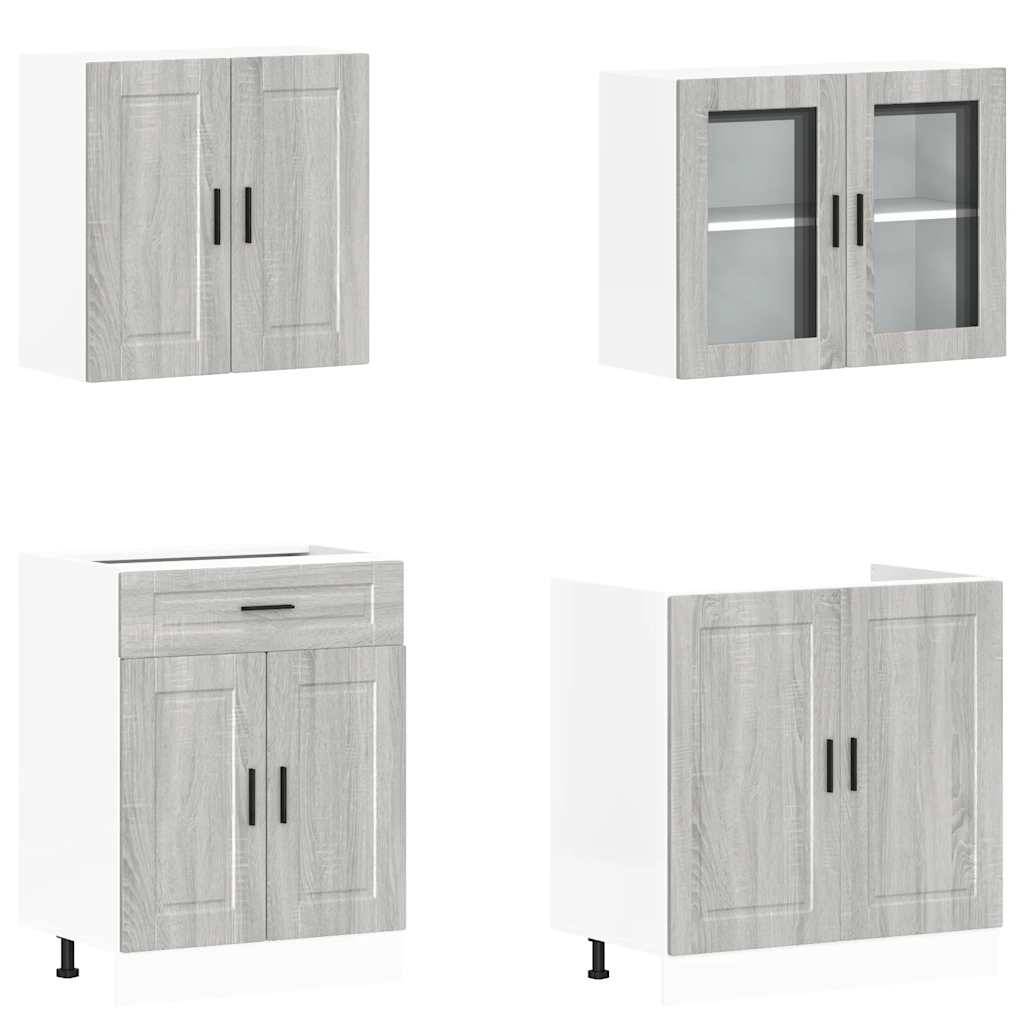 vidaXL 4-tlg. Küchenschrank-Set Porto Grau Sonoma Holzwerkstoff