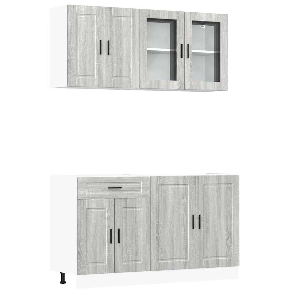 vidaXL 4-tlg. Küchenschrank-Set Porto Grau Sonoma Holzwerkstoff
