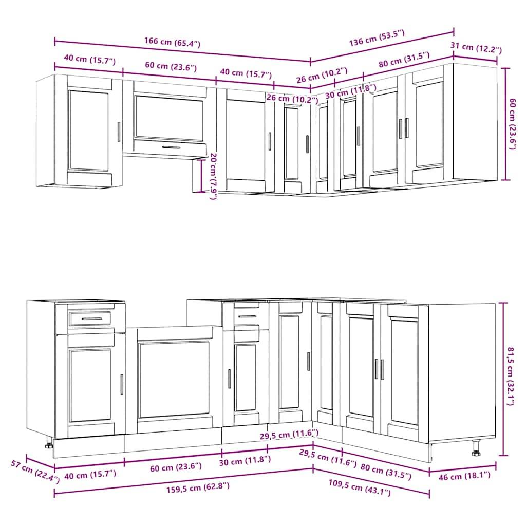 vidaXL 11-tlg. Küchenschrank-Set Porto Artisan-Eiche Holzwerkstoff