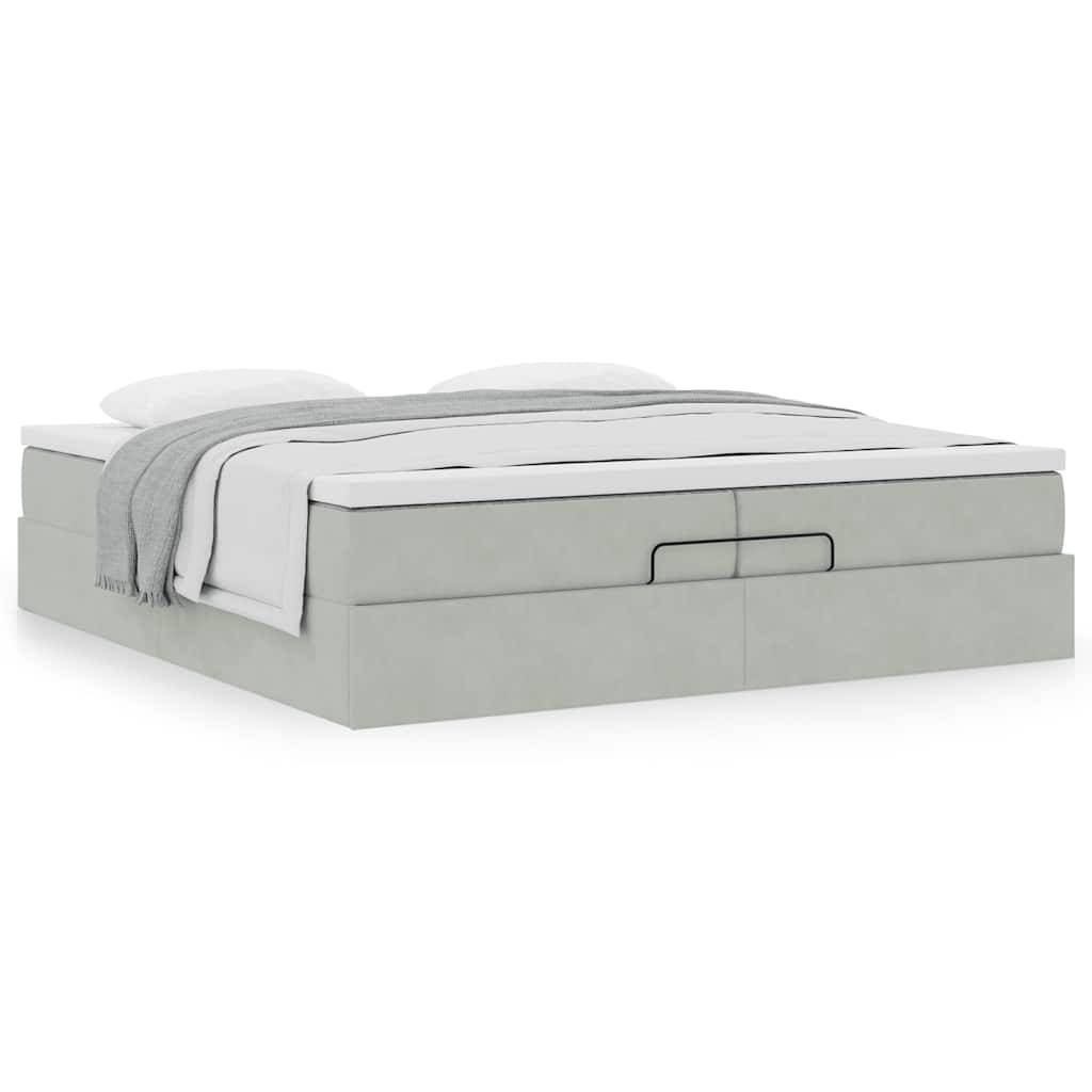 vidaXL Ottoman-Bett mit Matratzen Hellgrau 200x200 cm Samt