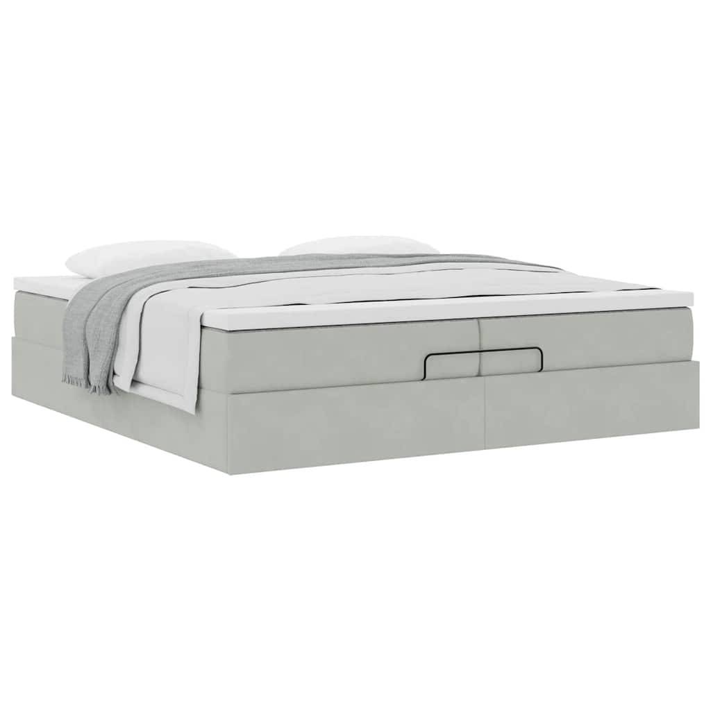 vidaXL Ottoman-Bett mit Matratzen Hellgrau 200x200 cm Samt