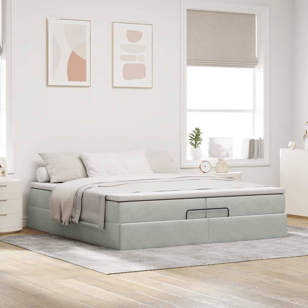 vidaXL Ottoman-Bett mit Matratzen Hellgrau 200x200 cm Samt