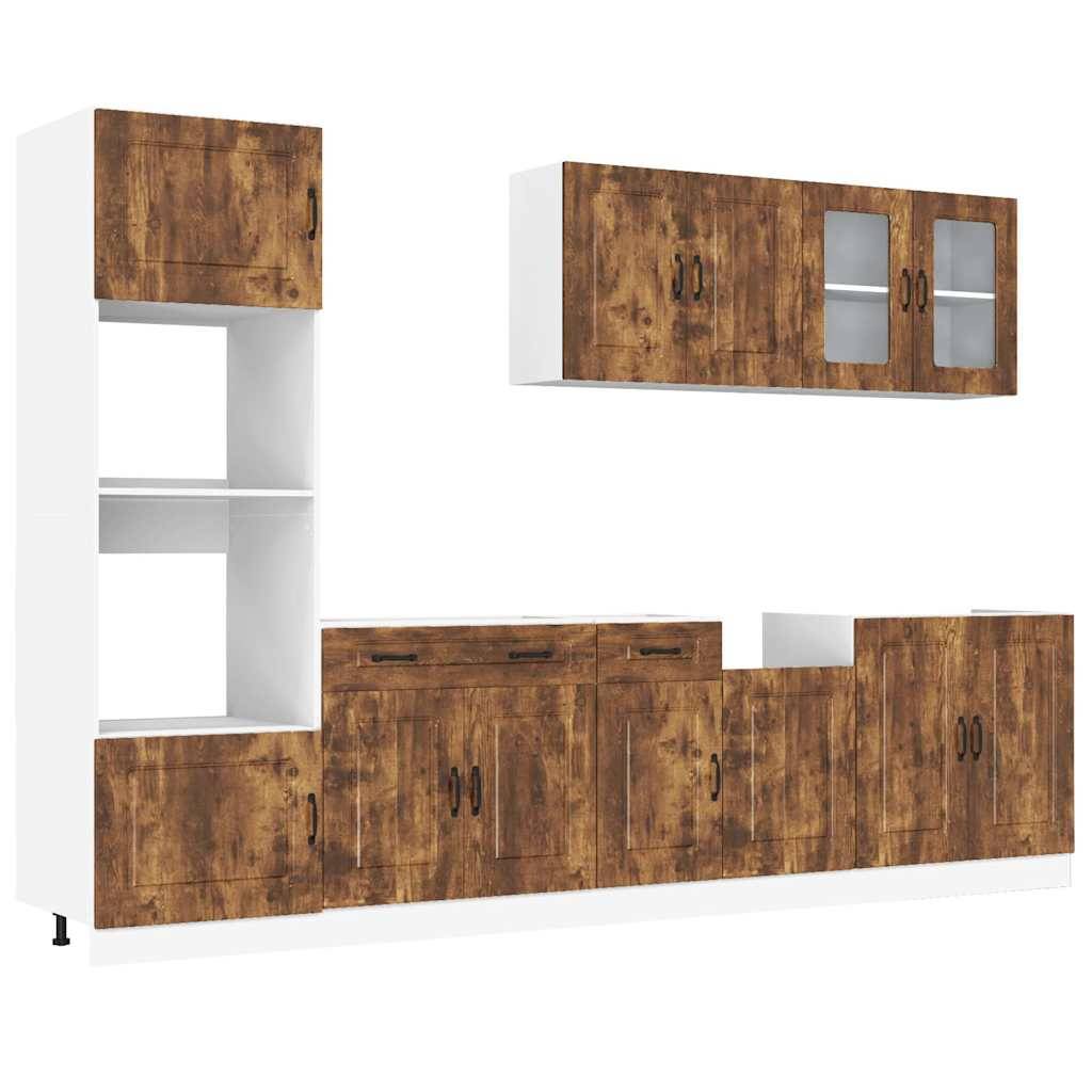 vidaXL 7-tlg. Küchenschrank-Set Kalmar Räuchereiche Holzwerkstoff