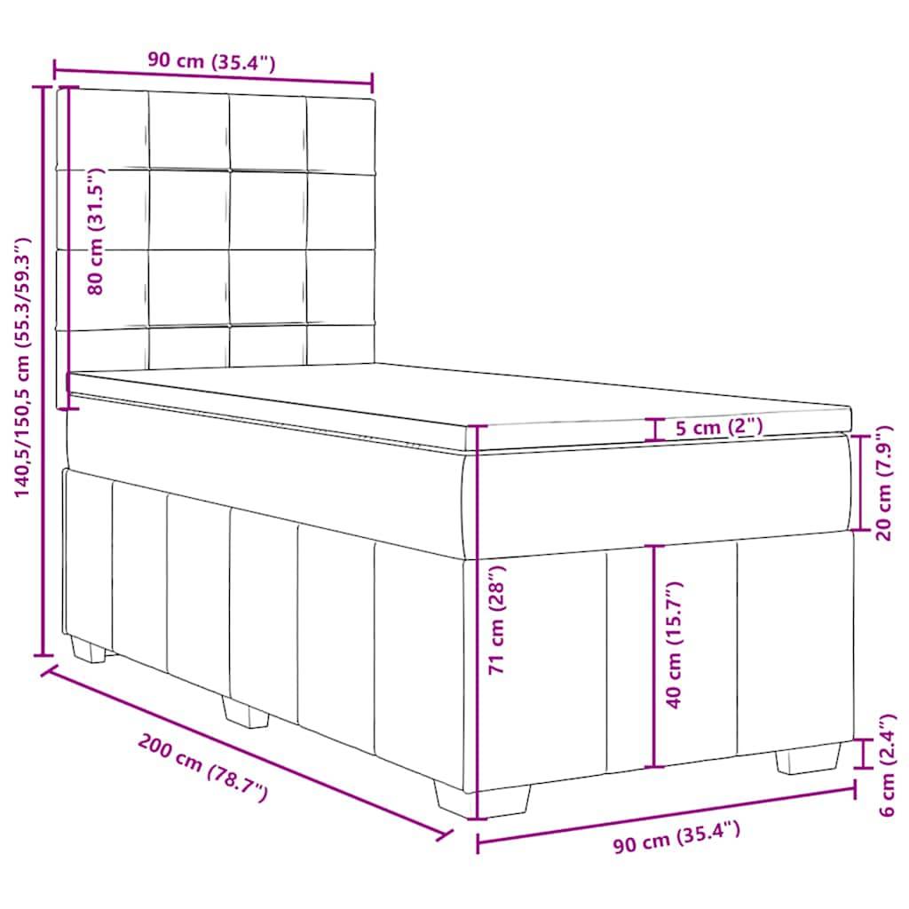vidaXL Boxspringbett mit Matratze Dunkelbraun 90x200 cm Stoff