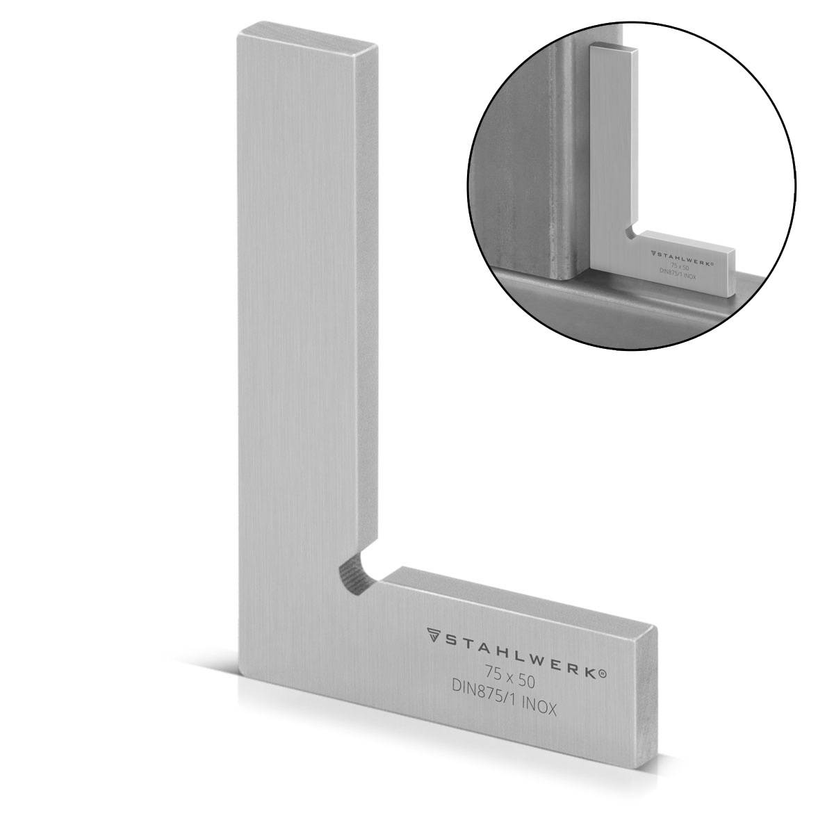 STAHLWERK Flachwinkel 90° 75 x 50 mm DIN 875/1 aus rostfreiem Edelstahl