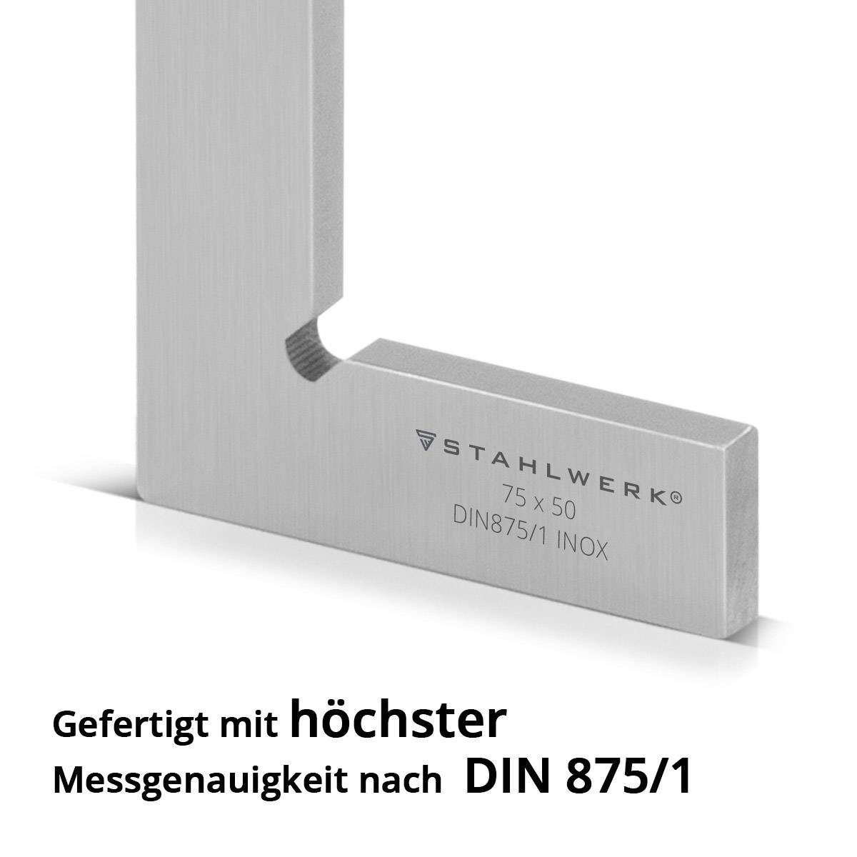 STAHLWERK Flachwinkel 90° 75 x 50 mm DIN 875/1 aus rostfreiem Edelstahl