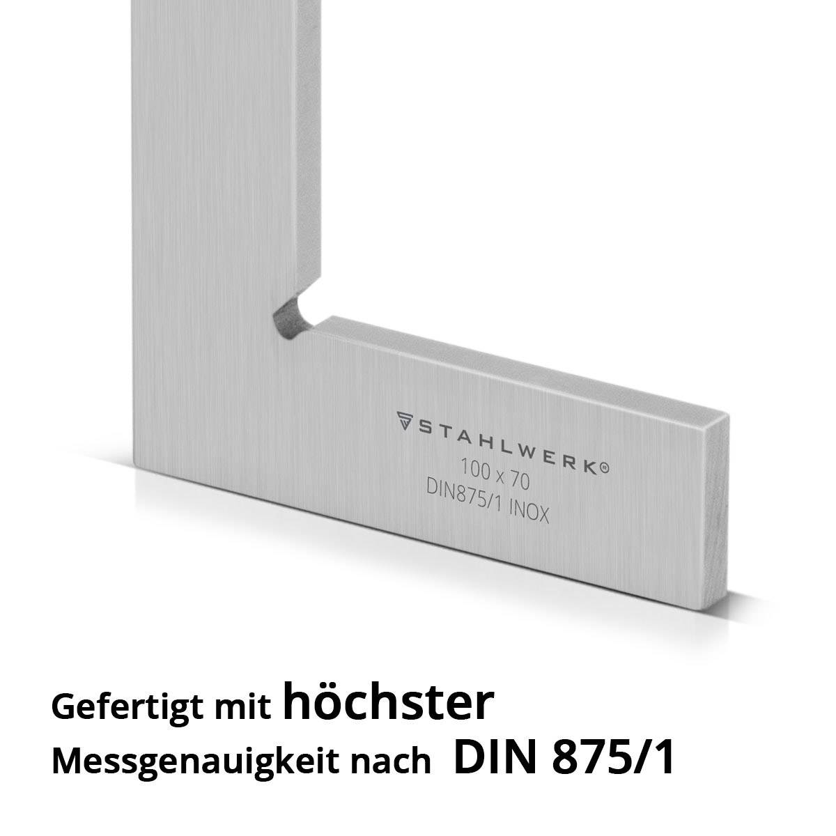 STAHLWERK Flachwinkel 90° 100 x 70 mm DIN 875/1 aus rostfreiem Edelstahl