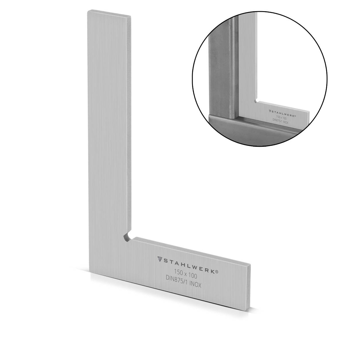 STAHLWERK Flachwinkel 90° 150 x 100 mm DIN 875/1 aus rostfreiem Edelstahl