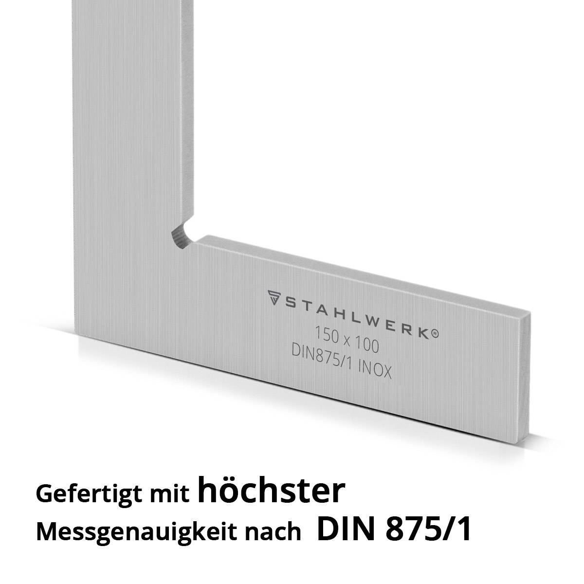 STAHLWERK Flachwinkel 90° 150 x 100 mm DIN 875/1 aus rostfreiem Edelstahl