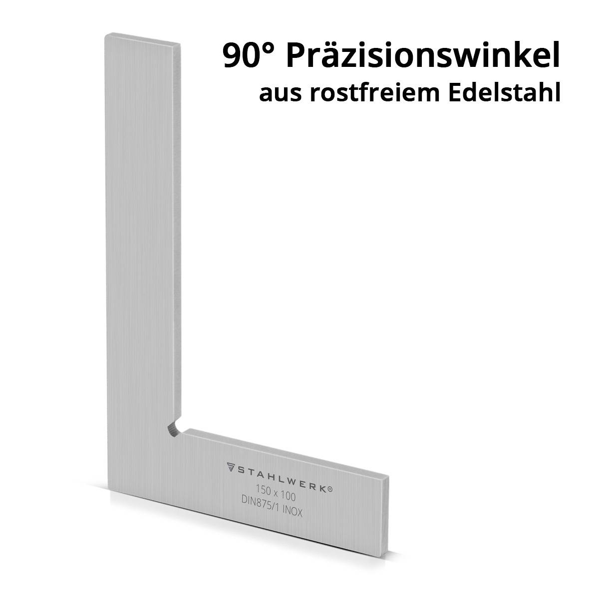 STAHLWERK Flachwinkel 90° 150 x 100 mm DIN 875/1 aus rostfreiem Edelstahl