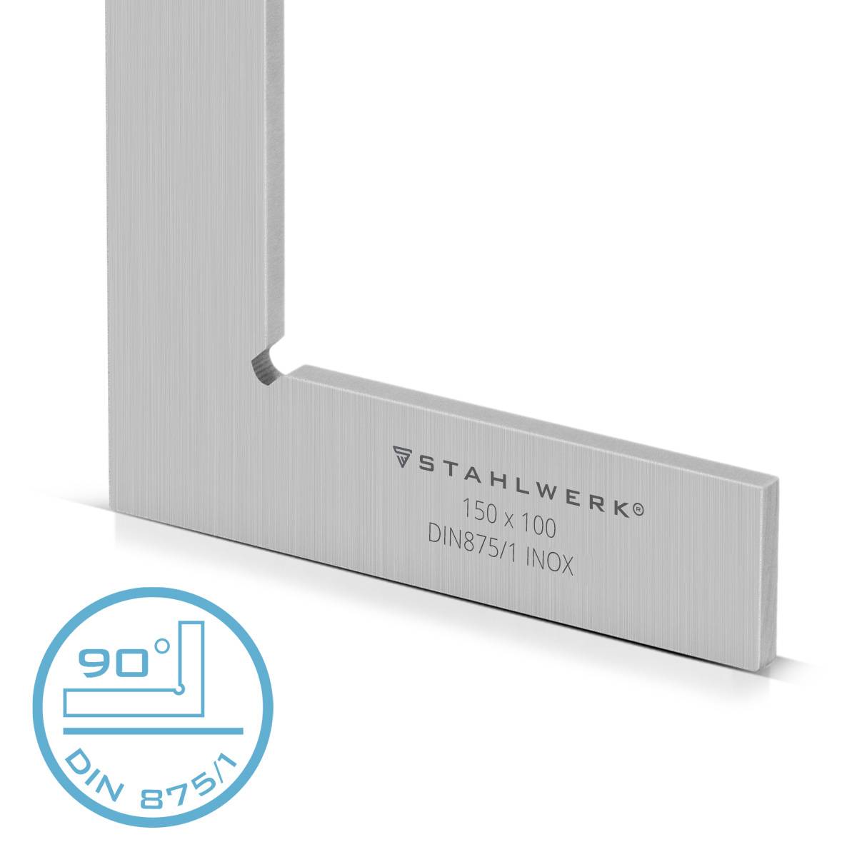 STAHLWERK Flachwinkel 90° 150 x 100 mm DIN 875/1 aus rostfreiem Edelstahl