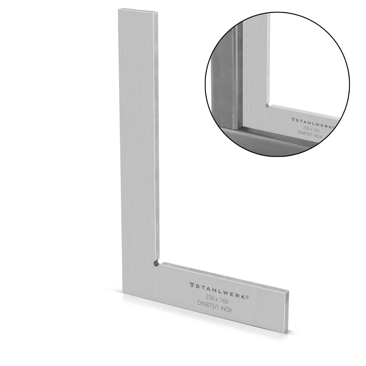 STAHLWERK Flachwinkel 90° 250 x 160 mm DIN 875/1 aus rostfreiem Edelstahl