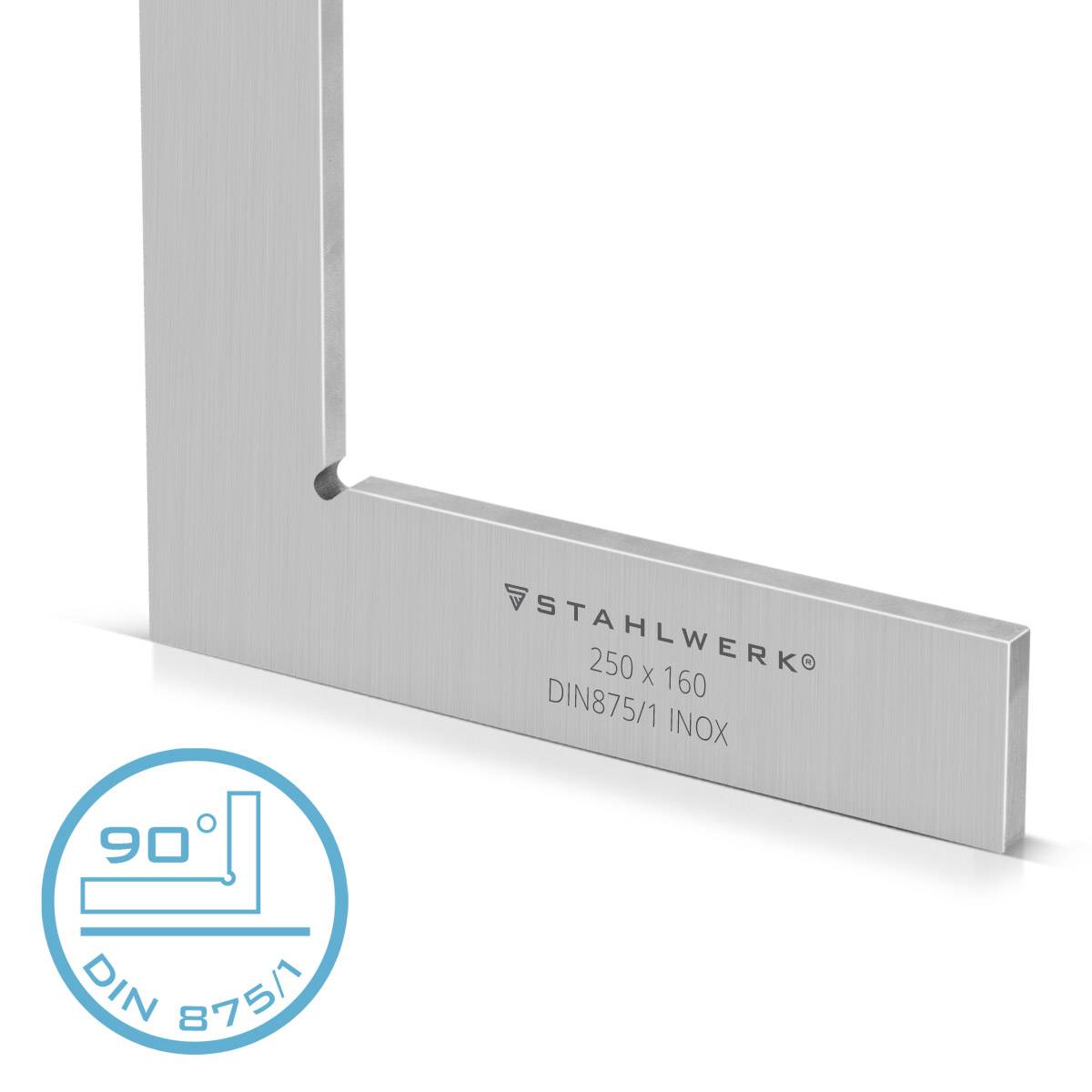 STAHLWERK Flachwinkel 90° 250 x 160 mm DIN 875/1 aus rostfreiem Edelstahl