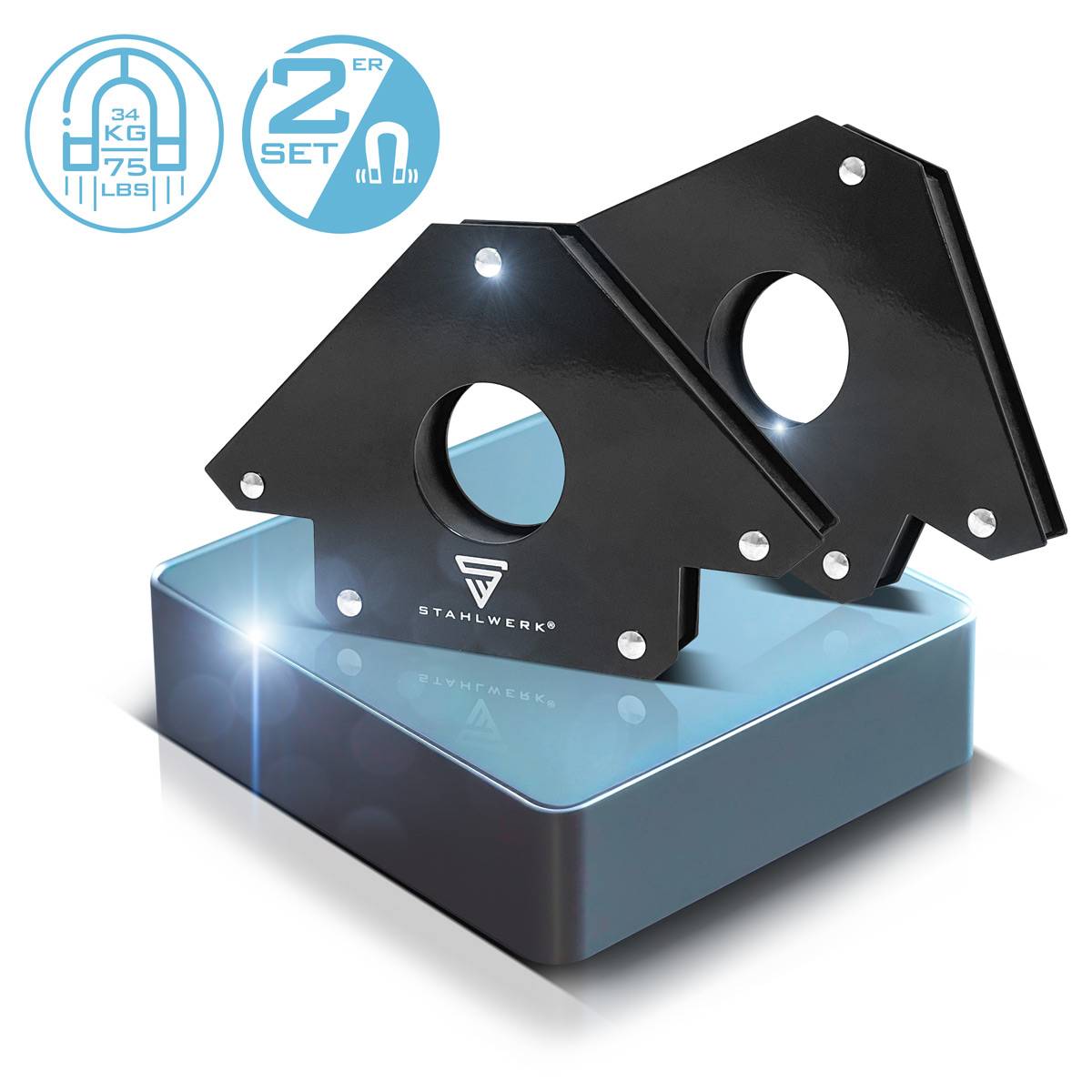 STAHLWERK 2er Set Magnet-Schweißwinkel 34 kg, 75 lbs mit starker Haftkraft