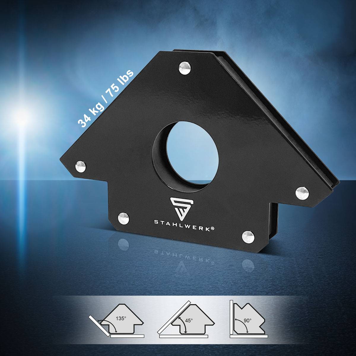 STAHLWERK 2er Set Magnet-Schweißwinkel 34 kg, 75 lbs mit starker Haftkraft