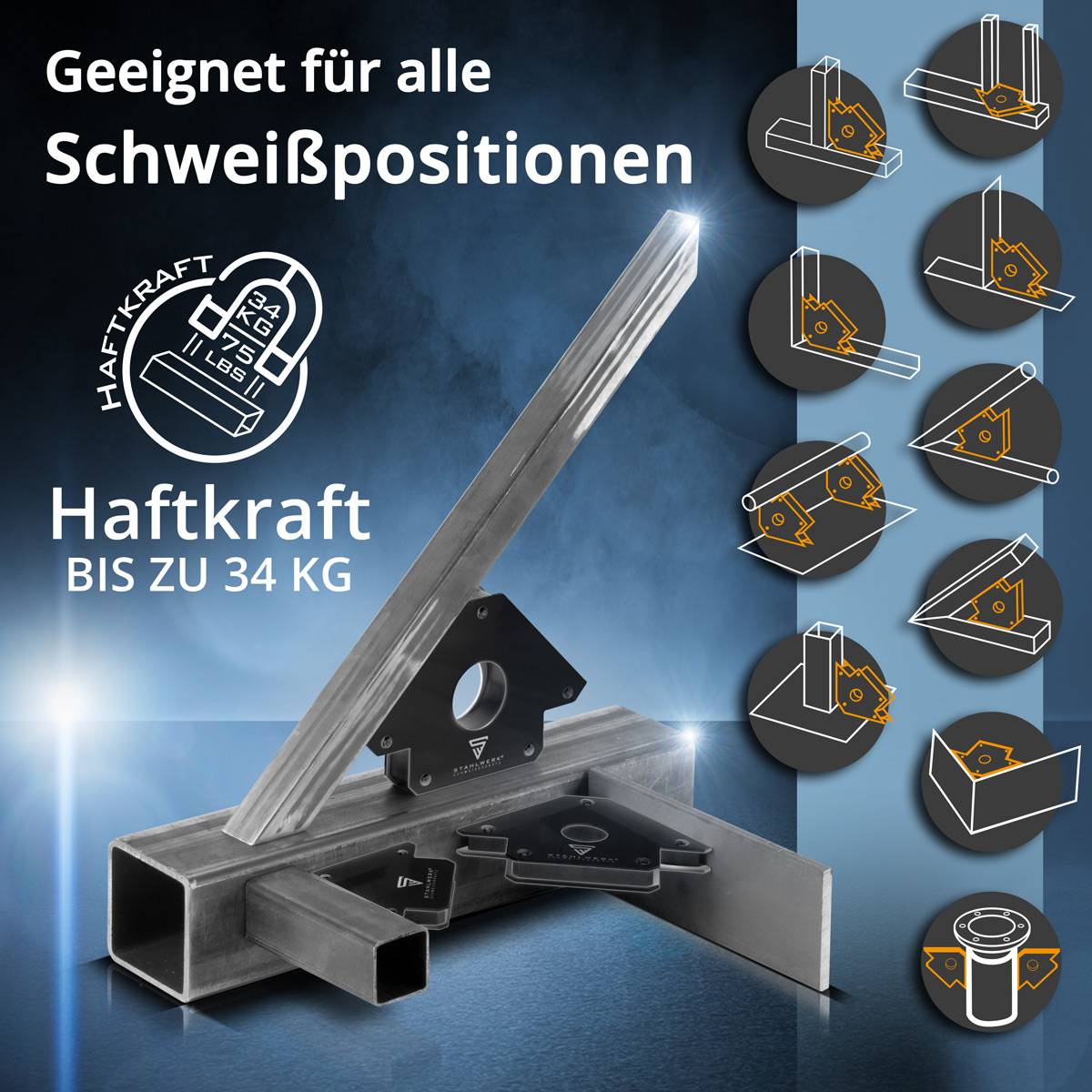 STAHLWERK 2er Set Magnet-Schweißwinkel 34 kg, 75 lbs mit starker Haftkraft