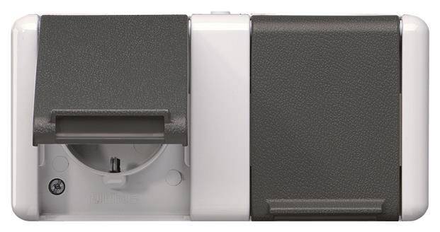 JG APWG WG 800 Schuko-Steckdose 8220NAW 2f. Waager. m. Schriftf. grau/anthrazit Install.Baumaterial