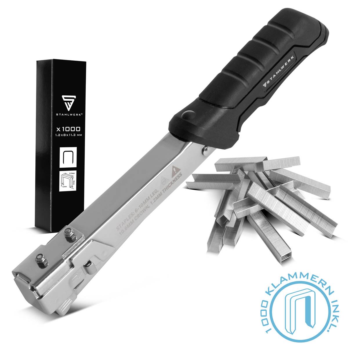 STAHLWERK Hammertacker Schlagtacker Handtacker Klammergerät + 1000 Klammern