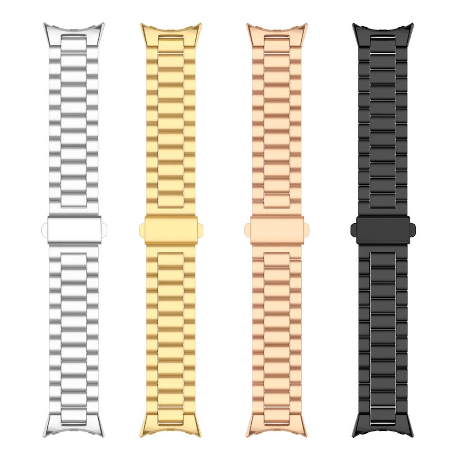 Für Google Pixel Watch 3 45mm Three Bead Edelstahl Ersatz Smart Watch Arm Band Gold