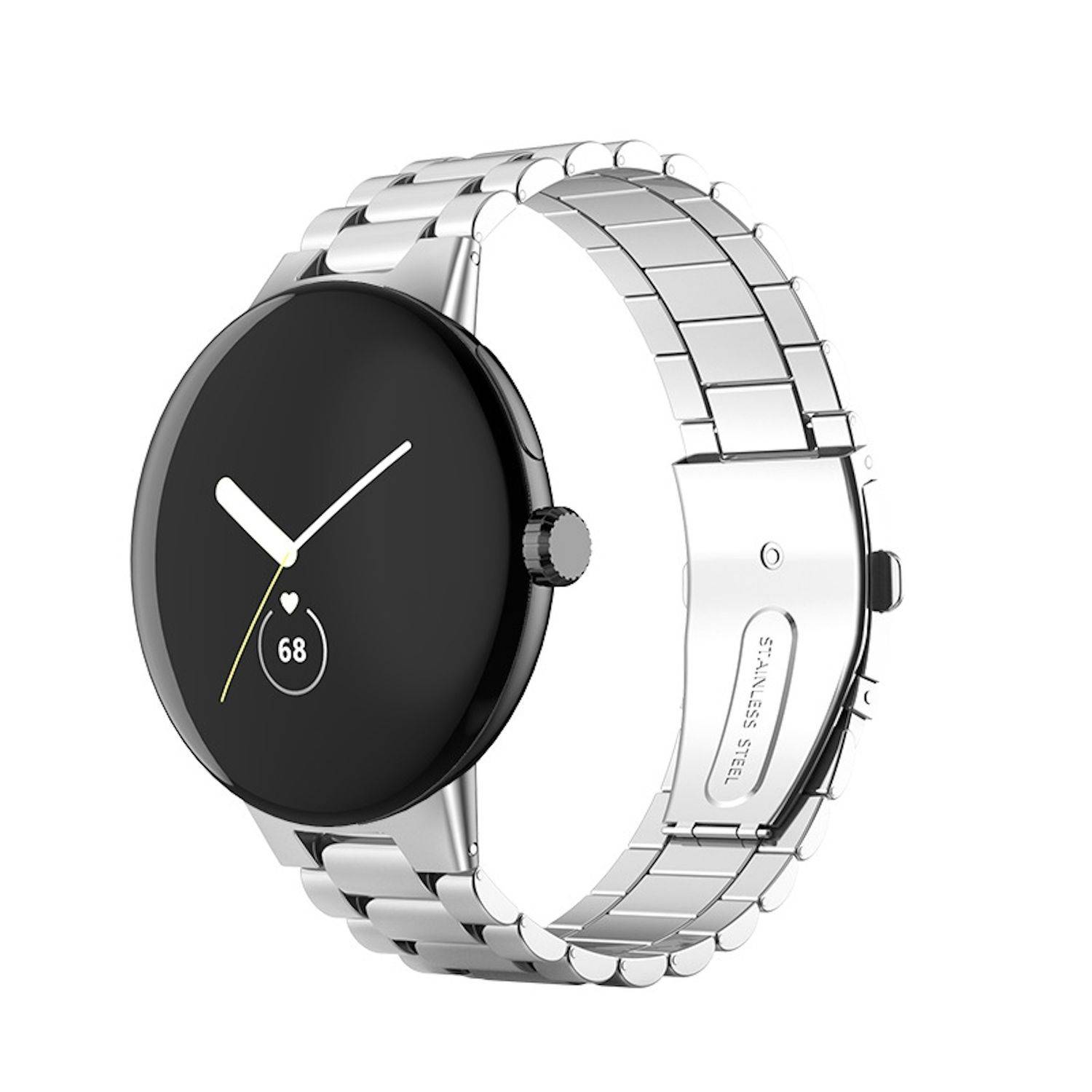 Für Google Pixel Watch 3 45mm Three Bead Edelstahl Ersatz Smart Watch Arm Band Silber