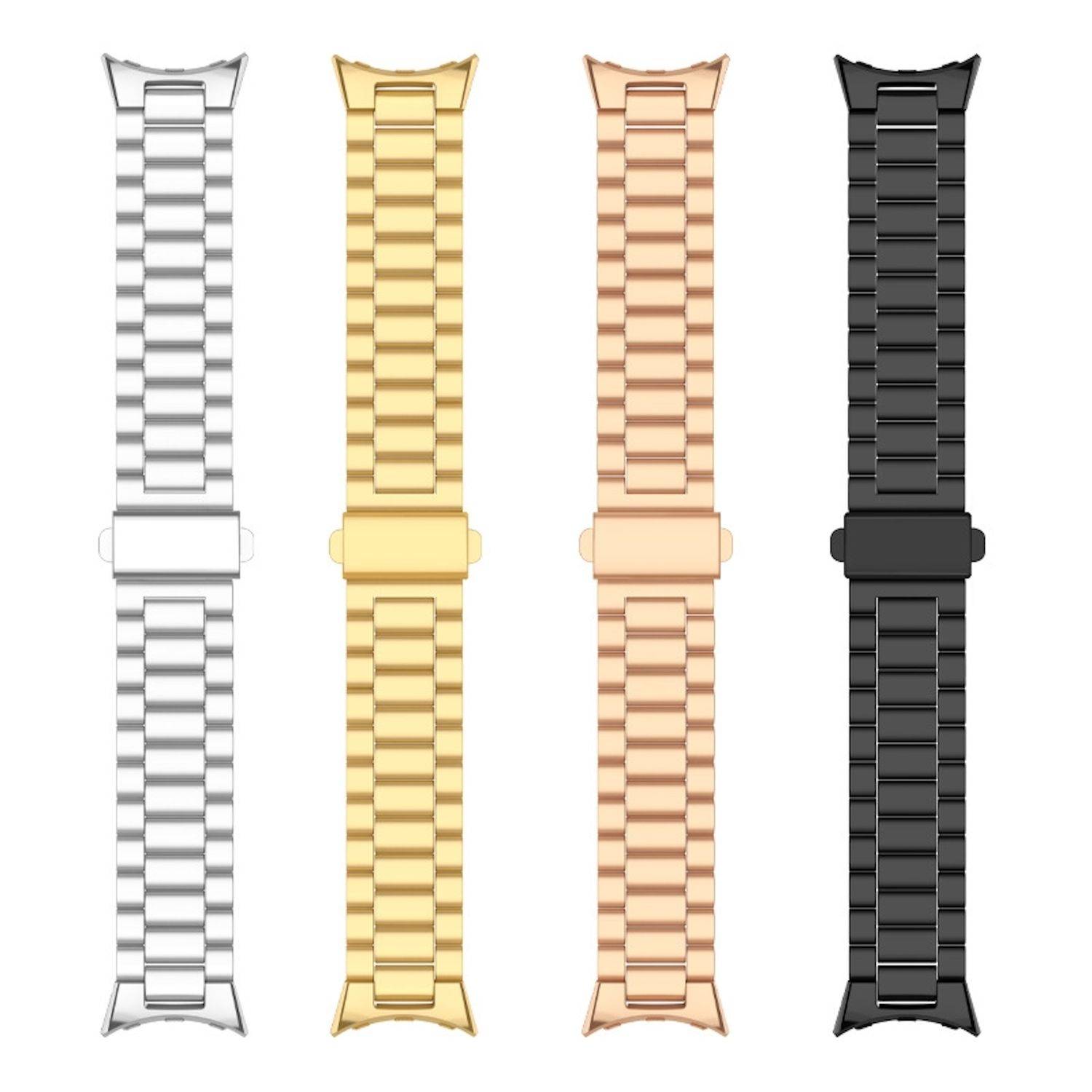 Für Google Pixel Watch 3 45mm Three Bead Edelstahl Ersatz Smart Watch Arm Band Silber