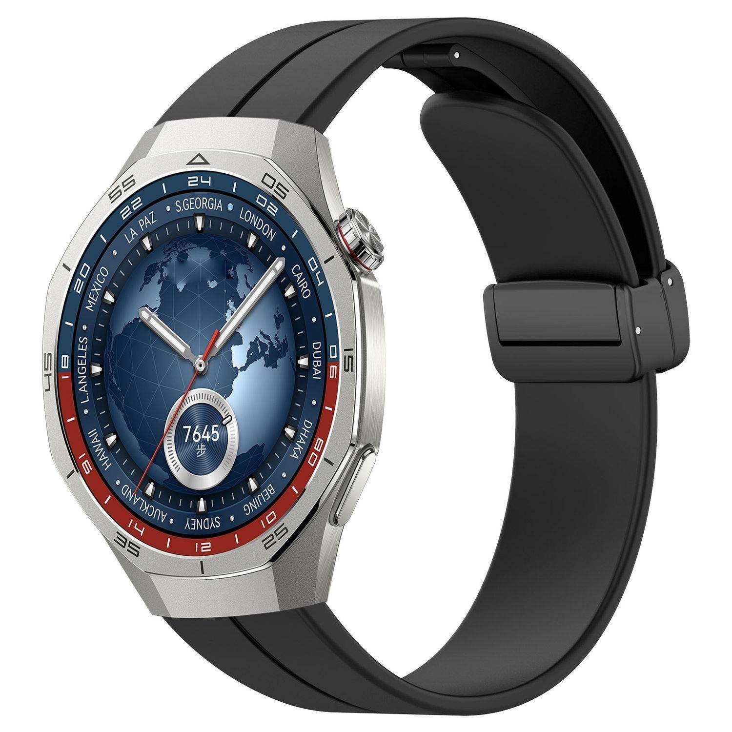 Für Huawei Watch GT 5 Pro 46mm Silikon Armband mit Magnetischer Faltschließe Schwarz