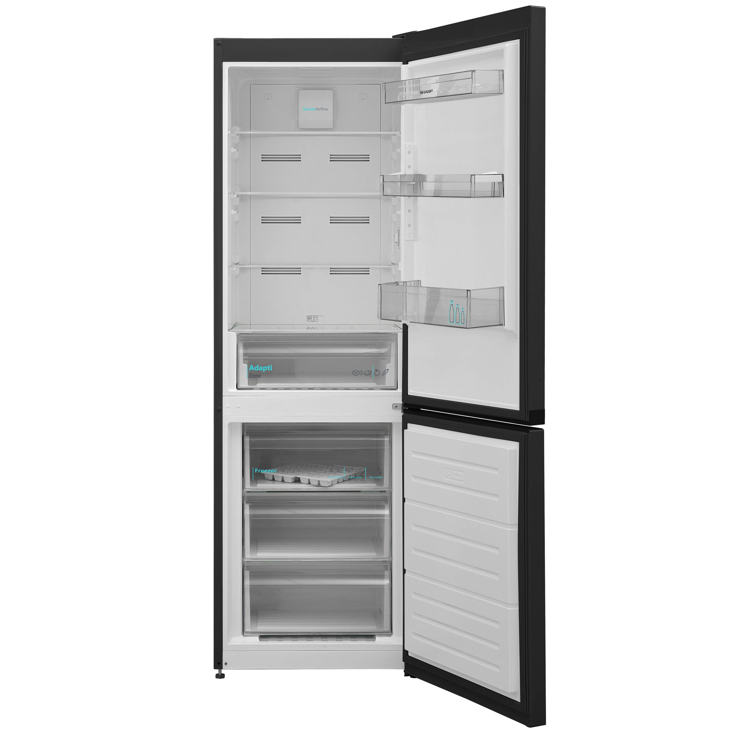Sharp Kühl-Gefrierkombination | Kühlschrank groß mit Gefrierfach | Advanced No Frost | 295 Liter | Freistehend | Schwarz