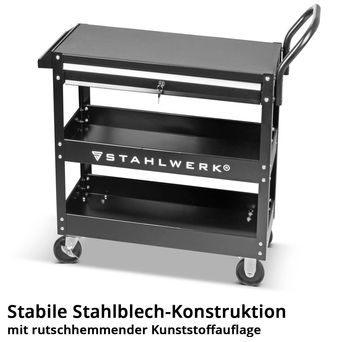 STAHLWERK Werkzeugwagen WZE-3 ST mit 150 kg Tragkraft, abschließbarer Schublade