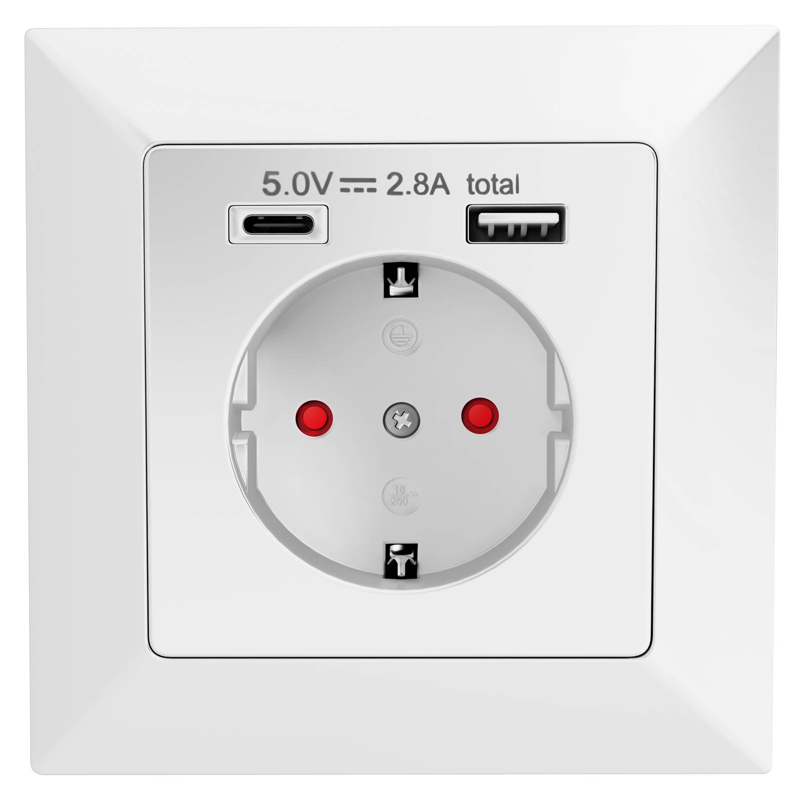hb-digital USB Steckdose Unterputz Schutzkontakt 1x USB-C 1x USB-A weiss