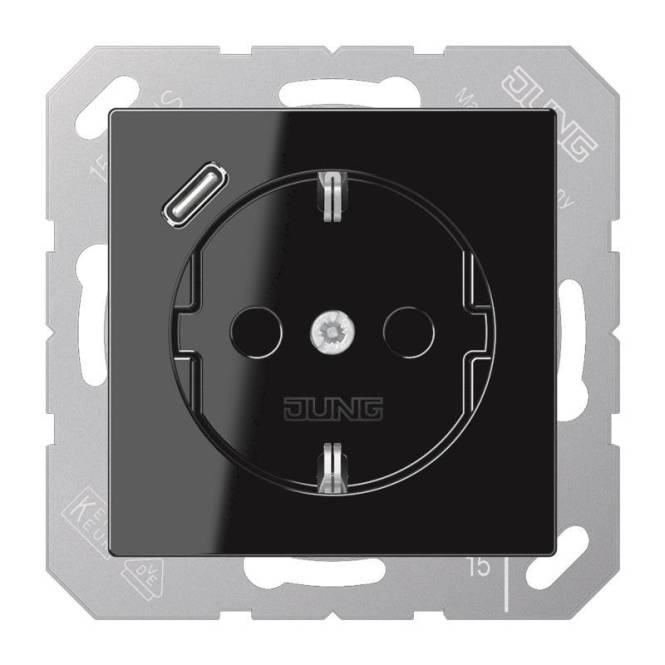 Jung SCHUKOsteckdose m.USB A1520-18CSW Typ C schwarz Install.Baumaterial Schaltermat/Geb.Steu