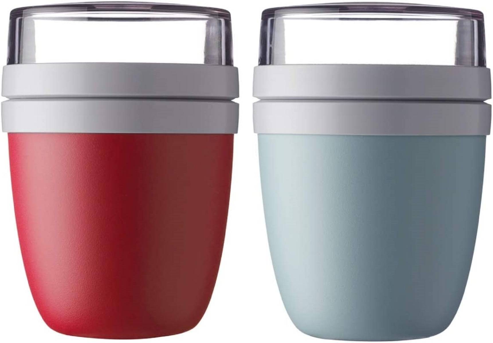 Mepal | Lunchpot Ellipse Mixed | Nordic Red + Nordic Green | Müslibecher to go | Unterteilung für Joghurt & Müsli | 500 ml + 200 ml | Geeignet für