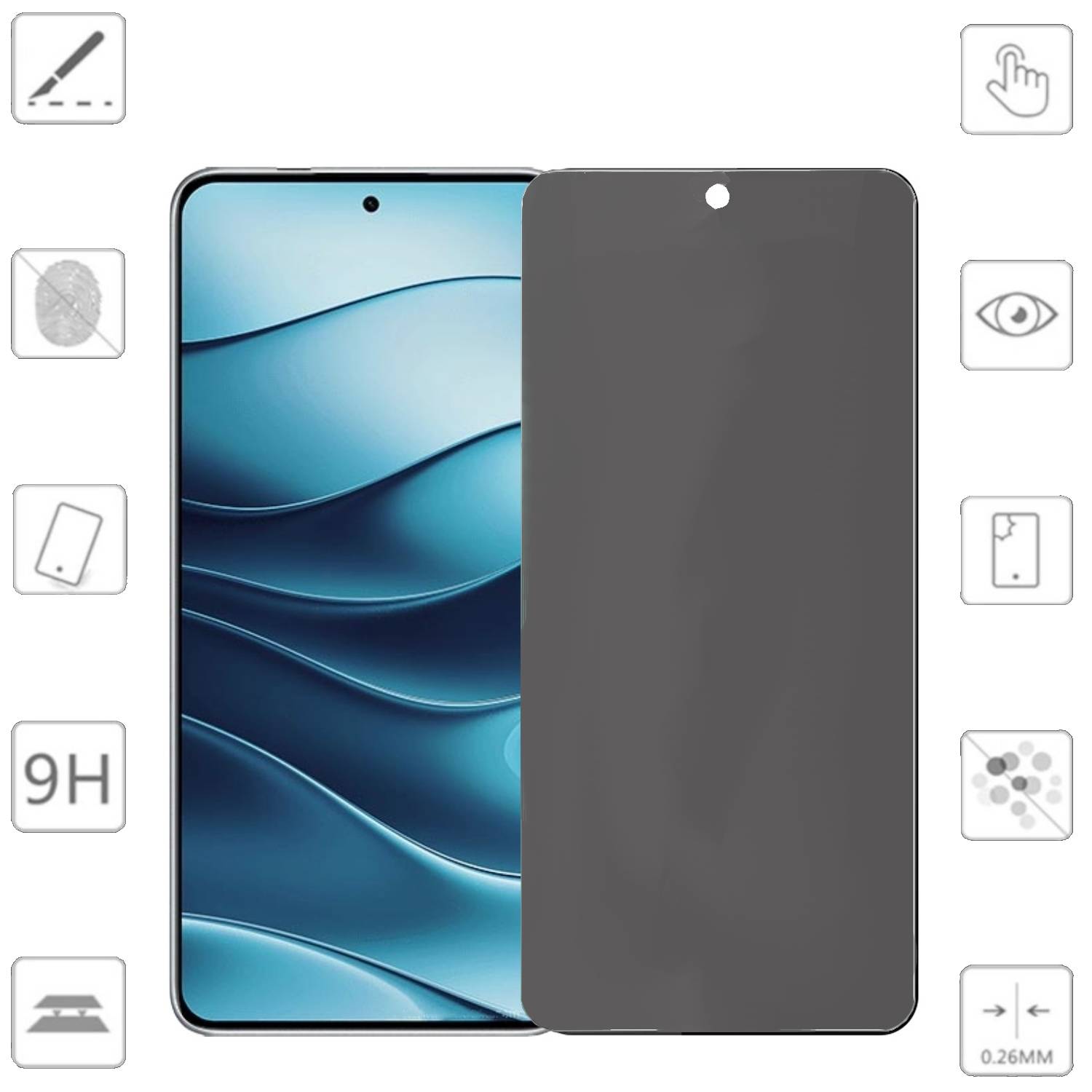 Für Xiaomi Redmi Note 14 5G 1x 2.5D 0,26mm Privacy Display H9 Hart Glas Schutz
