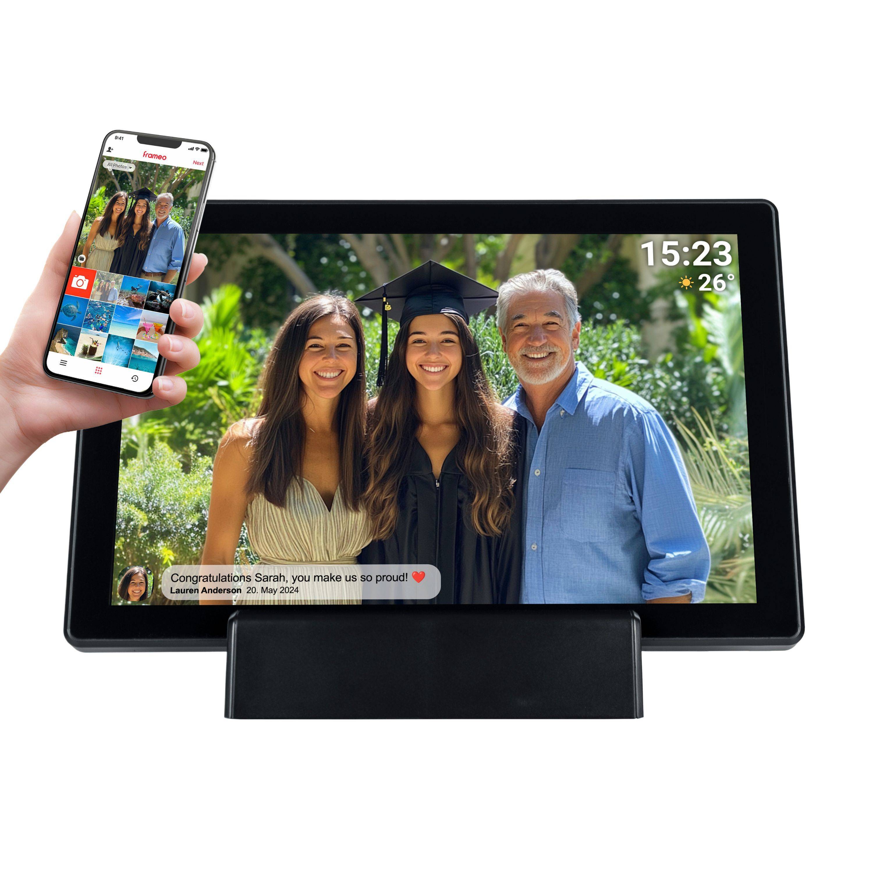 Denver PFF-1070B Digitaler Bilderrahmen | 10,1'' HD IPS Touchscreen,16 GB Speicher, FRAMEO-Software & integriertem Akku