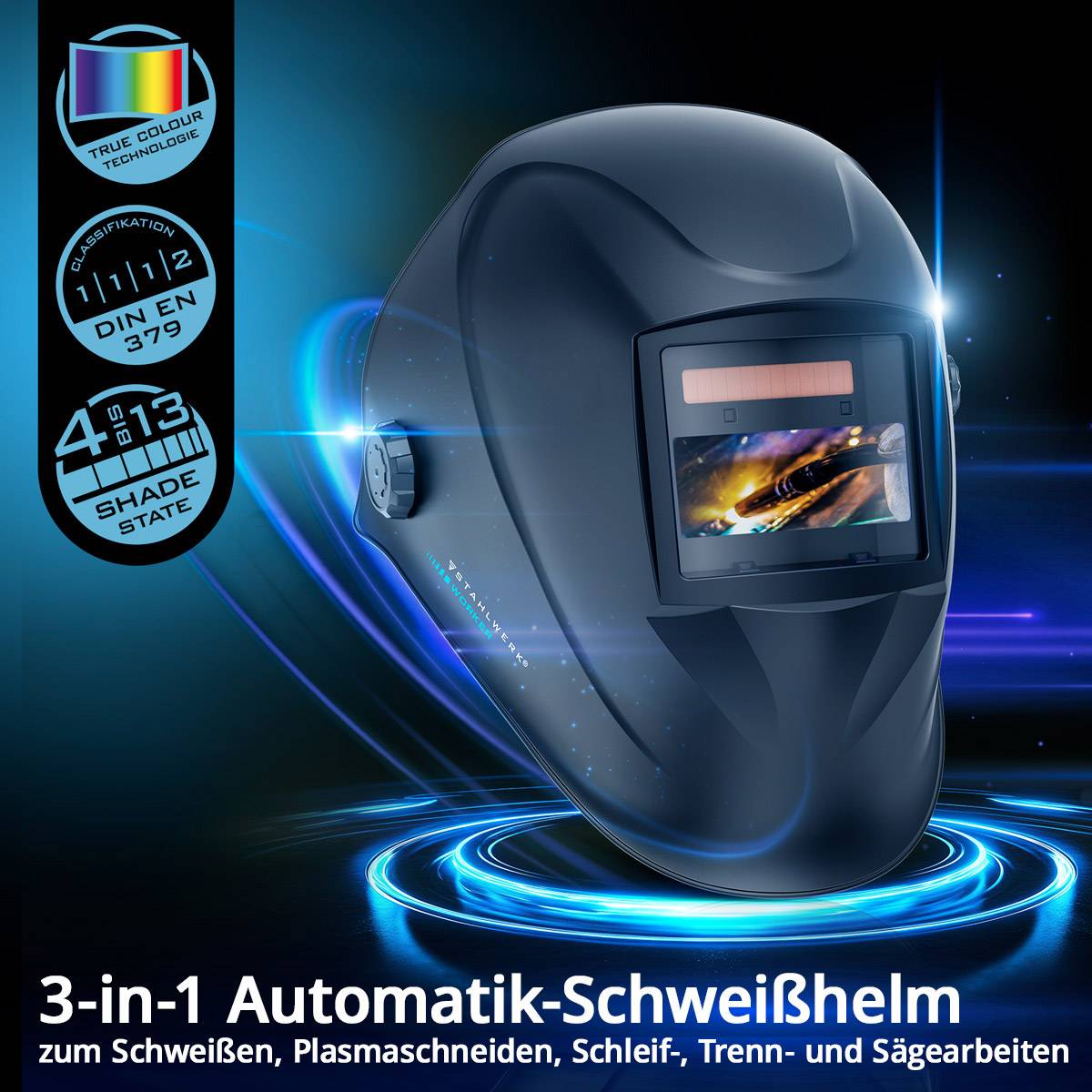 STAHLWERK Schweißhelm WORKER 3-in-1 Automatik Schweißerhelm Schweißschild
