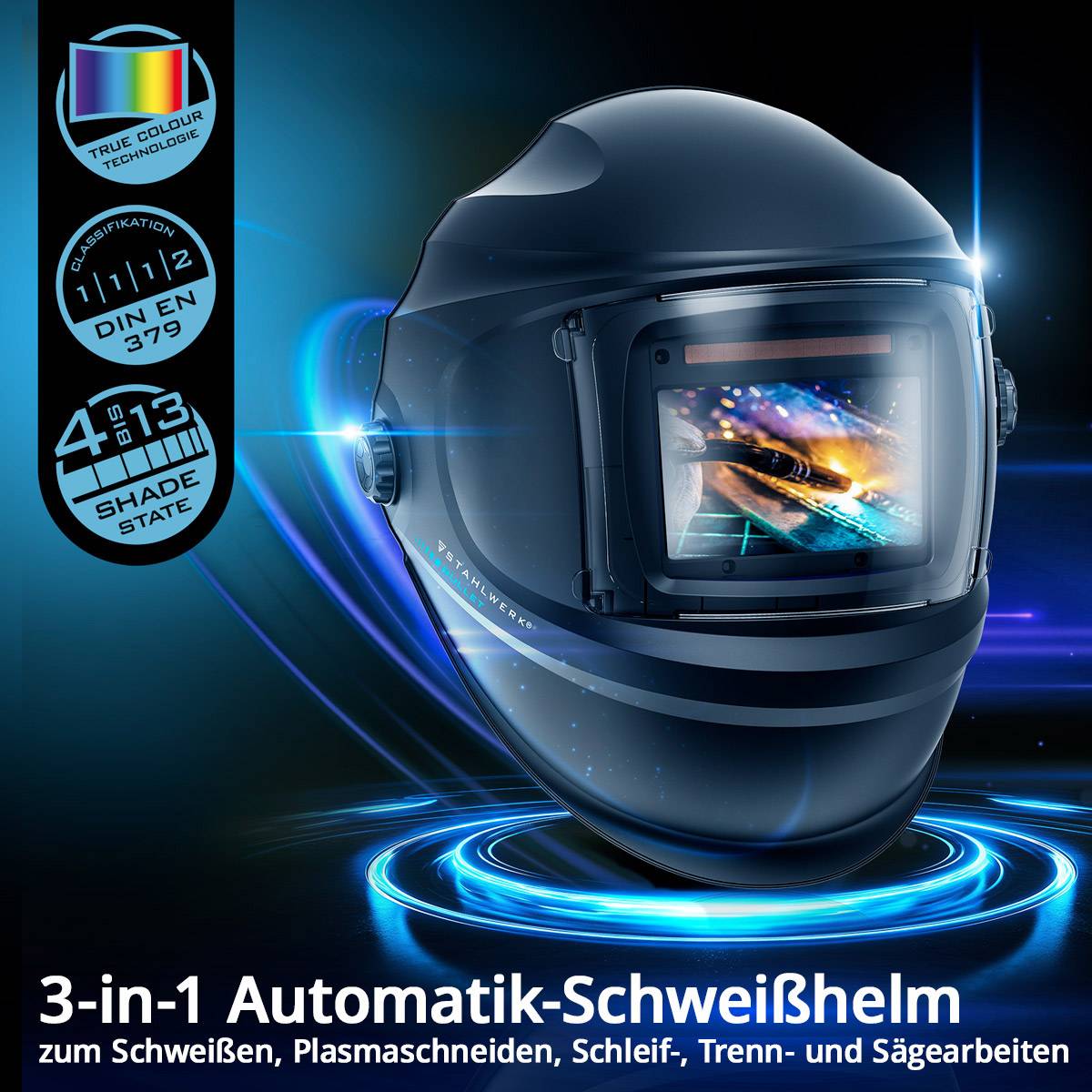 STAHLWERK Automatik Schweißhelm BULLET 1/1/1/2 Schweißschild mit Schweißhaube